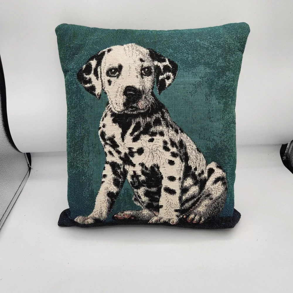 Dalmatian Dog VTG Throw Pillow Tapestry Teal Green‎ Accent Decor Cute Puppy